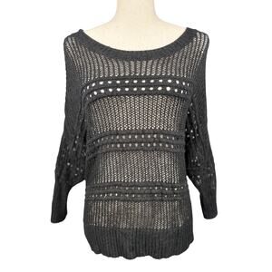 Express Black Sheer Open Knit Sweater | Lightweight Mesh Layering Top M